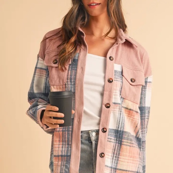 Lex Wholesale Jackets & Blazers - Golden Plaid Corduroy Relaxed Shacket